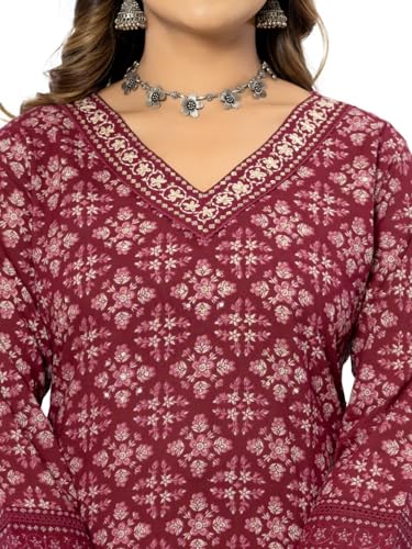 Image of Amayra Women's Cotton Printed Straight Kurta with Pant and Dupatta Set