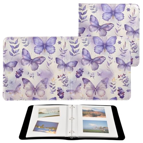 Álbum de Fotos Autoadhesivo con Cubierta de Cuero Sintético, Diseño de Mariposas y Flores Moradas, para Bodas, Aniversarios y Familia, Álbum DIY para Scrapbooking miniatura 2