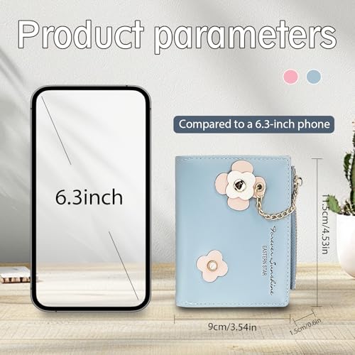 Andiker PU Leather Small Purse for Women, Compact Bi-fold Ladies Purse with Floral Buckle Zipper Coin Pocket (Pink)2