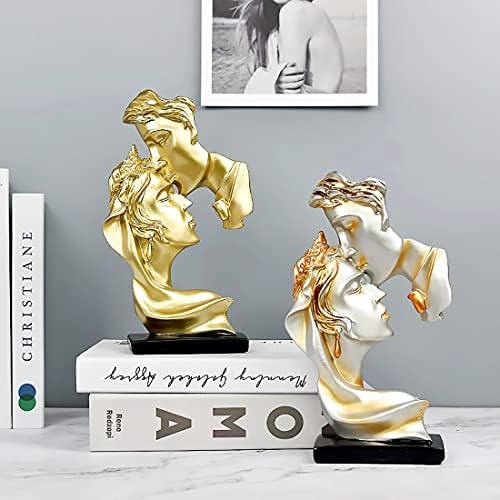 Jmiao Statue Creative Simple Kiss Sculpture Abstract Art Couple Sculpture Home Furnishing Resin Statue Decoration Romantic Statue Used for Wedding, Gift Desktop Decoration Ornament(Gold)