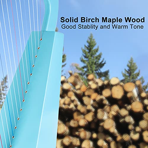 image for lotmusic Lyre Harp,15 strings 22 inch Solid Birchwood Musical Instrume