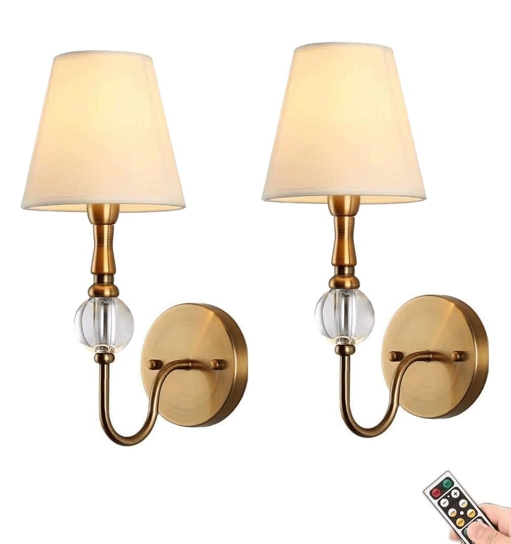 Aplique de Pared LED, lámpara de Pared inalámbrica, lámpara de Pared Que Funciona con Pilas, Juego de 2, Aplique Recargable con Pantalla de Tela Blanca, lámpara de Pared inalámbric