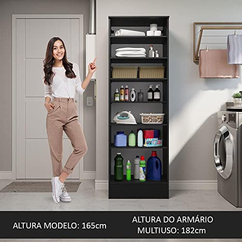 Image of Madesa Storage Cabinet Closet with 2 Doors and 5 Utility Shelves 60 Cm Wooden Organization Unit for Bedroom, Office, Laundry Room, Kitchen, and Garage - Black