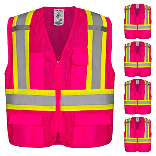Image of KAYGO Reflective High Vis Safety Vest with Pockets for Men and Women KG0100 | Breathable Polyester Lightweight, Two-Tone, for Construction, Warehouse, Surveying, Cycling, Machine Washable