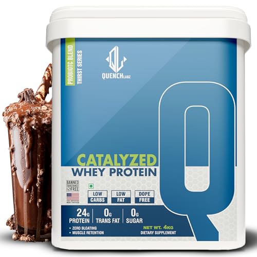 Image of QUENCHLABZ CATALYZED WHEY PROTEIN | 24g Protein per Serving | Zero Sugar, Low Carb, Low Fat | Supports Muscle Growth & Recovery | Protein Powder for Men & Women | 4KG Chocolate Flavor