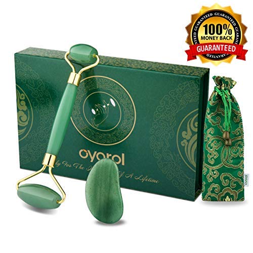 Jade Roller for Face,Anti-aging Jade Roller Massager Eye Jade Facial Roller for Women Puffiness, Real Jade 100% Natural Herbivore Jade Facial Roller Jade Stone Roller Set with Gua Sha Tool,Case,Pouch