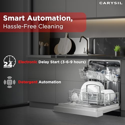 Image of Carysil Semi Built-in Dishwasher DW-02, A++ Energy Class, 12 Place Setting, 6 Wash Programs, Touch Control, Water Consumption 11Ltr /cycle, 49 dBA Low Noise, Detergent Automation, Stainless Steel