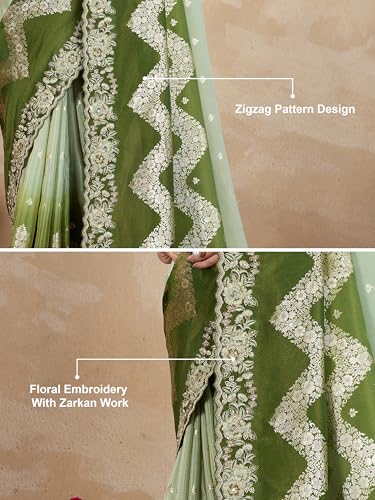 Image of TRENDMALLS Women's Jacquard Silk Embroidery Zarkan Work Saree with Unstitch Blouse Piece