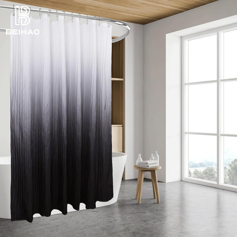 Rideau de douche en polyester froissé au design dégradé chic et traitement imperméable durable - 3