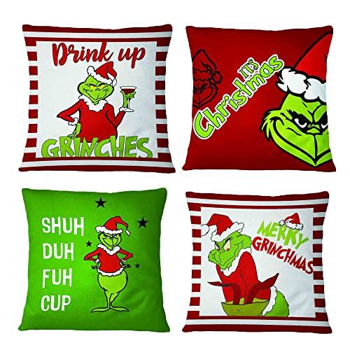 4packchristmasthrowpillowcoversxmasholidaycushionfarmhousethrowpillowcases18x18inchforsofacarchairdecoration  Urban Country Home Decor 4 pack christmas throw pillowcovers xmas holiday cushion farmhouse throw pillowcases 18x18inch for sofa car chair decoration  urban country home decor