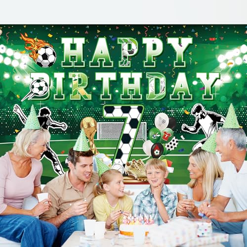 7th Football Backdrop Banner, 180x110cm Football Birthday Banner for Boy, Green Soccer Party Decorations with Hanging Rope, 7th Birthday Decorations Boy - Image 4