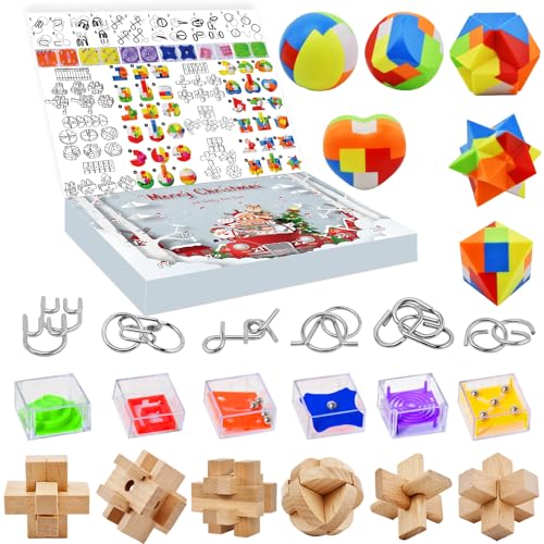 Calendario de Adviento 2024 para Niños - 24 Días de Navidad Calendario de Cuenta Atrás con Rompecabezas Juguetes para Niños Adultos Calendario de Adviento para Niños Niñas Niños BrainTeaser-White