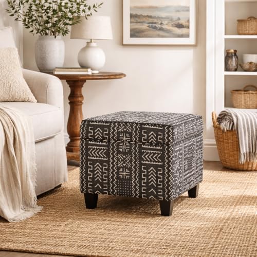 Image of Homepop Home Decor | K7342-F2267 | Classic Square Storage Ottoman with Lift Off Lid | Ottoman with Storage for Living Room & Bedroom, Onyx, Large