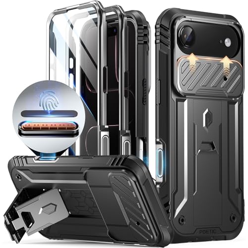 Image of Poetic for iPhone Air Case with Camera Control Capture Button, [Slide Camera Cover] [Built-in Stand] [Built-in Screen Protector] Full-Body Rugged Phone Case for iPhone 17 Air 6.5 inch, Black