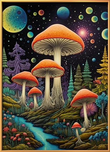 Image of Leczany Cross Stitch Stamped Kit for Beginner - Dream Mushroom Forest | DIY Embroidery Starter Patterns Craft Kit Needlepoint for Adults | 11CT, 3 Strands | 13x17.3 inches