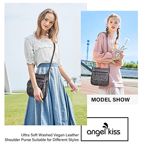 Image of Angelkiss Small Womens Crossbody Bag Leather Shoulder Purse for Women Hobo Bag with Adjustable Shoulder Strap
