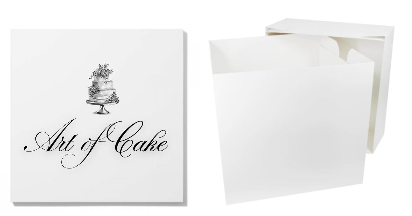 Art of cake* SQUARE CAKE BOARD AND WHITE TALL CAKE BOX (8 inch, Masonite (5mm))