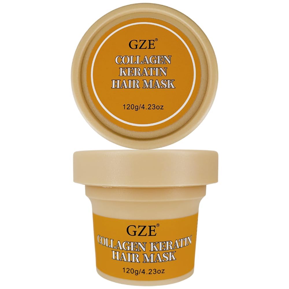 GZE Keratin Collagen Hair Mask - Deep Repair Treatment for Dry, Damaged Hair - Intense Hydration & Smoothing - Frizz Control & Adds Shine (120g)