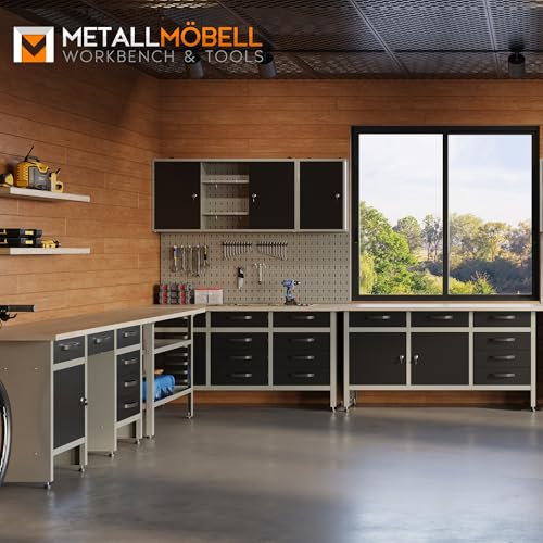 Miniatura 7 de Metallmobell - Armario Metálico De Pared 60x40x20cm, Con Estanterias Metálicas, Panel Herramientas Pared Y Cerradura, Armario Oficina, Armario Exterior, Archivadores Oficina, Armario Con Llave -Mb01