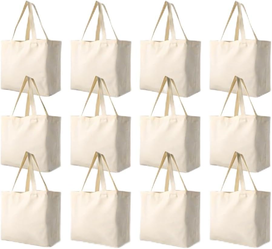 12 oz Canvas Tote Bags Extra Large Reusable Grocery Totes for Shopping, Crafts & Everyday Use Beige or Black