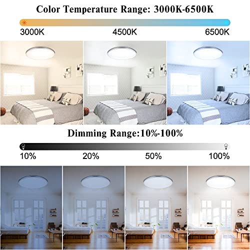 Xcofzob Rgb Led Flush Mount Ceiling Light With Remote Control, 12 Inch 24W 3000K-6500K Dimmable Color Changing Light Fixture, Modern Round Ceiling Lamp For Bedroom Bathroom Kitchen Kids Party #TOP3
