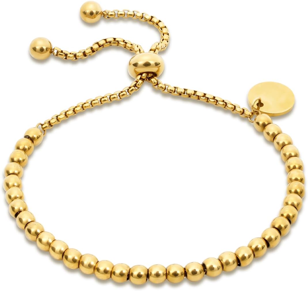 Yowivon Gold Plated Bracelets for Women Trendy Dainty Adjustable Bolo Bracelets Tennis Beaded Bracelet Tarnish Free Gold Plated Fashion Jewelry Gifts for Her