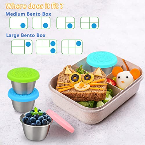 Honzuen Salad Dressing Container 6 Pack, Stainless Steel Dipping Sauce Containers With Silicone Lids, Small Condiment Containers Set For Lunch, Meal Prep Little Snack Cups To Go, Leakproof, Reusable #TOP4