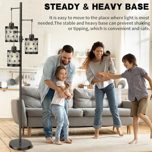 Floor Lamp, Floor Lamp for Bedroom Living Room, Standing Tall Lamps for Office, Dimmable Lamp with Bright 3X 800LM LED Edison Bulbs