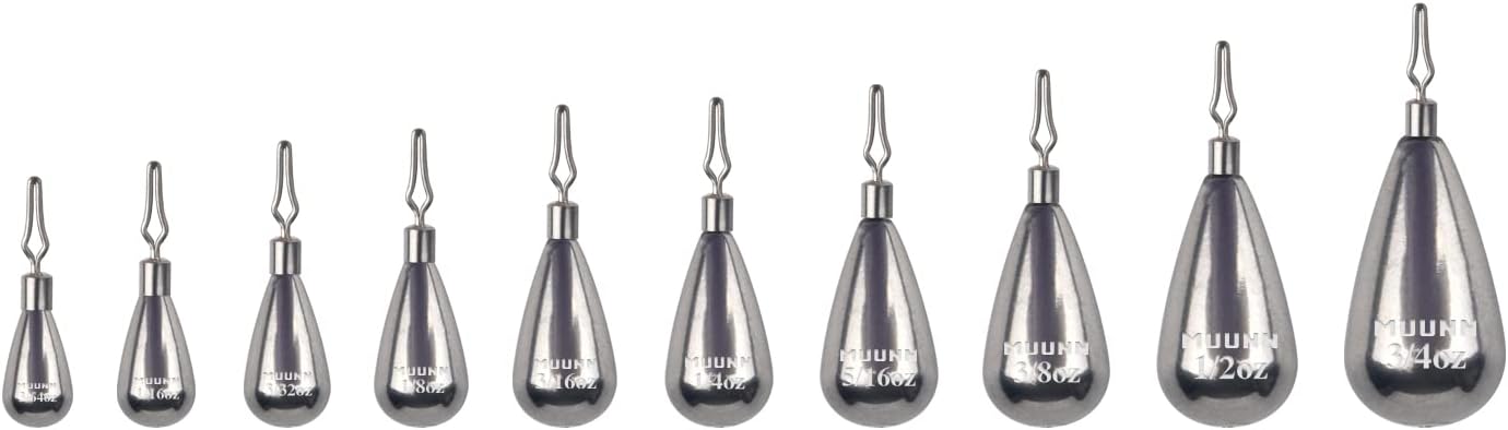 10pcs Tungsten Tear Drop Shot Weights - 3 Colors/10 Sizes, Quick-Change 360° Rotating Clip Eye Design, 3/64oz-3/4oz