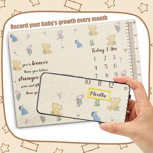 Guawubiang Classic Pooh Baby Monthly Milestone Blanket, Winnie Baby Blanket Growth Chart, Blanket with Photo Tools, with Double-Sided Printed Cardstock（16 Unforgettable Moments of Babies） 30 * 40in by Guawubiang - Image 5