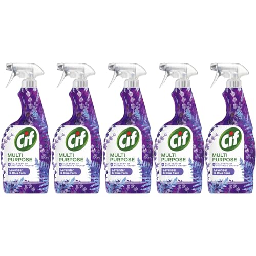 Cif Multipurpose Spray Lavender Blue Fern 750ml pack of 1 Antiseptic Hygiene Surface Kitchen Bathroom Cleaner Disinfectant with Welari Thank You Card | (5pack) (3750ml)