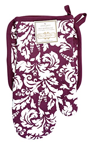 Yourtablecloth Set Of Oven Mitt And Pot Holder Or Oven Gloves – 100% Cotton, High Heat Resistance, Superior Protection & Comfort – Elegant Design – Machine Washable-Eggplant #TOP3