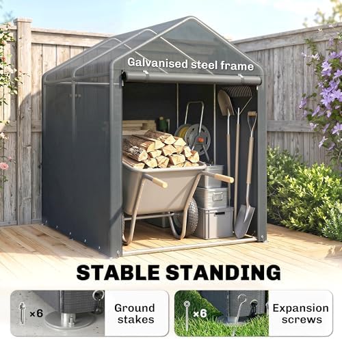 Outsunny 4 x 6ft Portable Shed, Outdoor Storage Shed Tent with Galvanised Steel Frame and Roll-up Door for Motorcycle, Bike, Garden Tools — view 3
