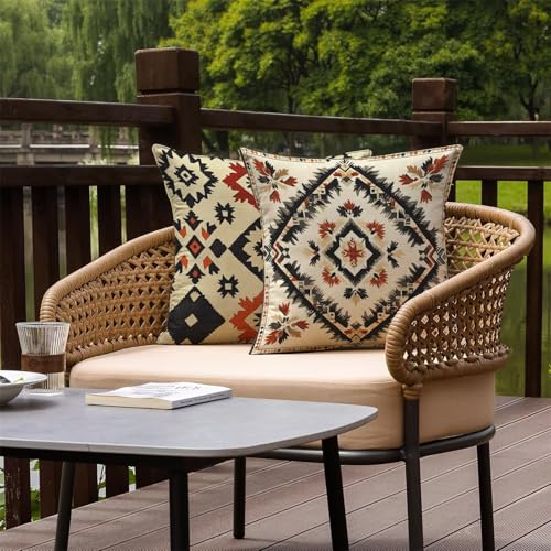 Coussin imperméable extérieur résistant à l'eau f-413 : lot de 4 housses rétro en lin 18x18in