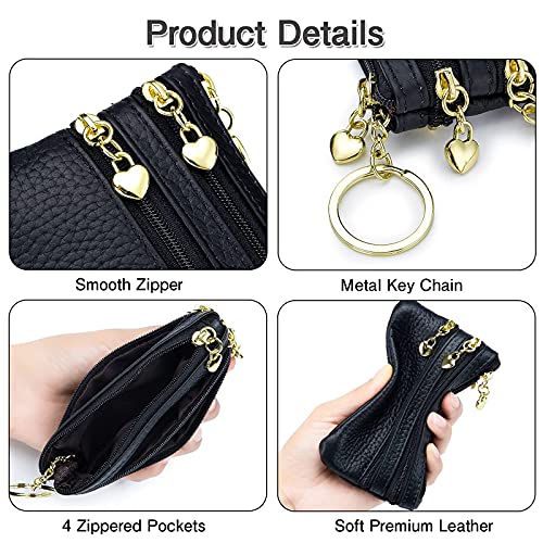 Imeetu Leather Coin Purse For Women, Small Change Purse For Coins, Coin Pouch Wallet With 4 Zippered Pockets (Dark Green) #TOP4