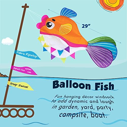 emma kites 29in Balloon Fish Windsock for Hanging Outdoor Garden Backyard Decoration Hanging Windsocks Rainbow Colours