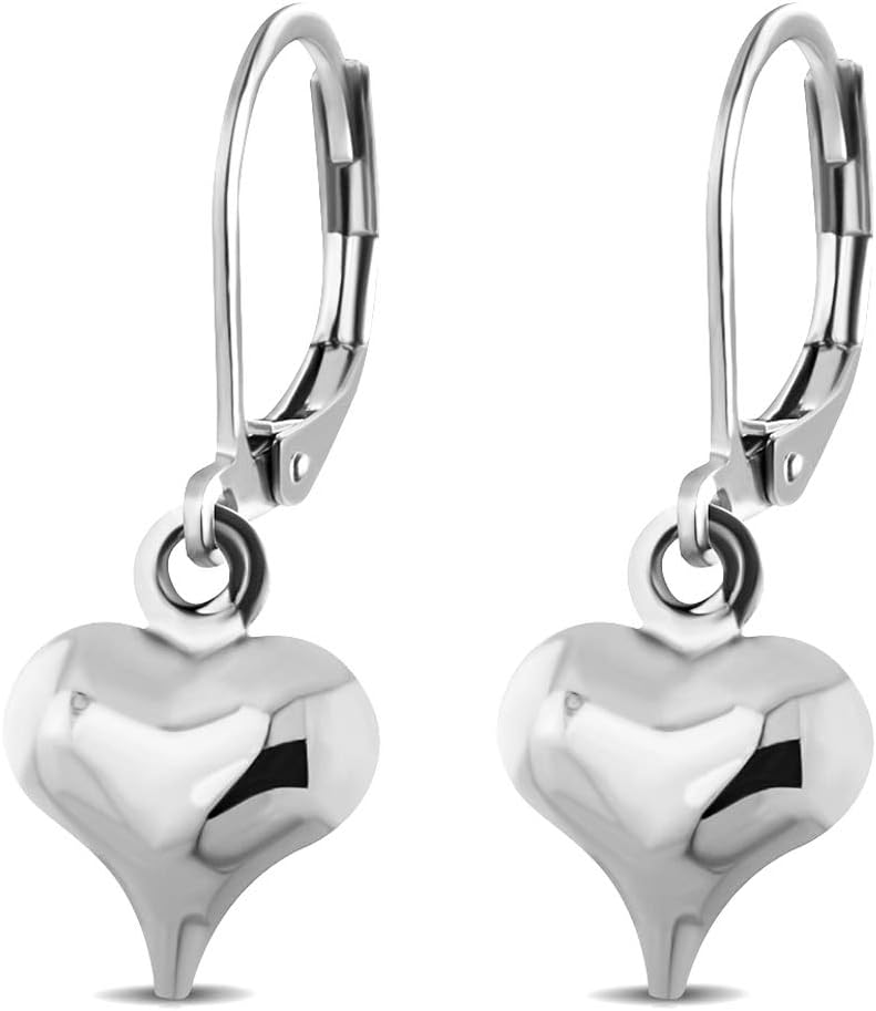 555Jewelry Stainless Steel Heart Shaped Earrings for Women - Heart Hoop Dangle Drop Lever Back Earrings - 1.1 inches