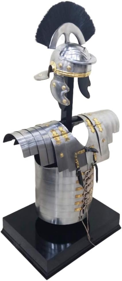 THORINSTRUMENTS (デバイス付き) 中世のローマのヘルメットブラックプルーム鎧ロリカ・セグメンタータジャケットのレプリ