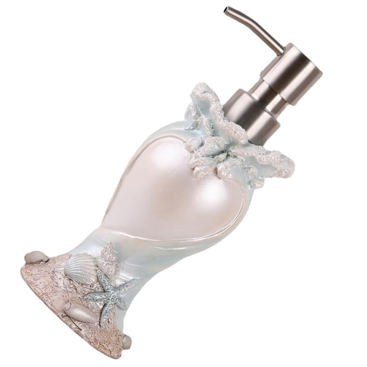 Dispenser di Sapone Liquido Decorativo in Resina Bianca Stile Mare Pompa Ergonomica da 200ml per Bagno e Casa Leggero e Funzionale