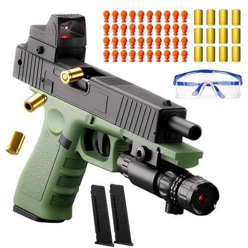 Moonmen Soft Bullet Toys Gun Pistol Automatic Continuously Empty Shell Ejecting Toy Gun 40 Soft Foam Bullets 2 Magazines Pistol Education Model Toys (Glock Green)