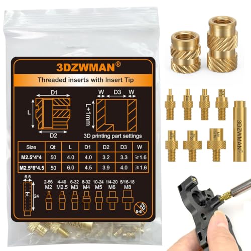 100PCS M2.5 Threaded Inserts with M2-M8 Heat Set Insert Tips