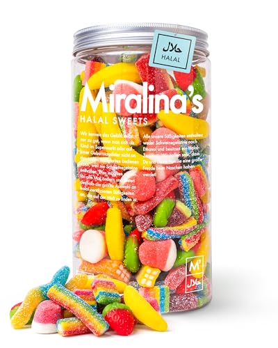 Miralina - Halal Süßigkeiten Box – Bunte Dose (1kg) - Fruchtgummi Mix - mit Halal Zertifikat - ohne Schweinegelatine - 1kg Großpackung - Gummibärchen