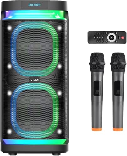 VTSGN Portable Bluetooth Karaoke Machine for Adults – PA System with 2 Wireless Microphones, Disco Lights, Perfect for Outdoor Parties & Family Gatherings