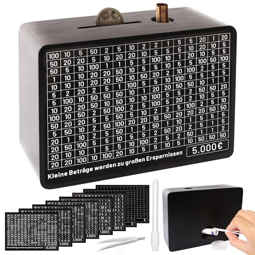 Tirelire en Bois 500 1000 2000 3000 5000 10000 Euro Boite Economie Argent Qui Ne s'Ouvre Pas Tirelire Japonaise Money Box avec Objectif d'épargne pour Adultes...