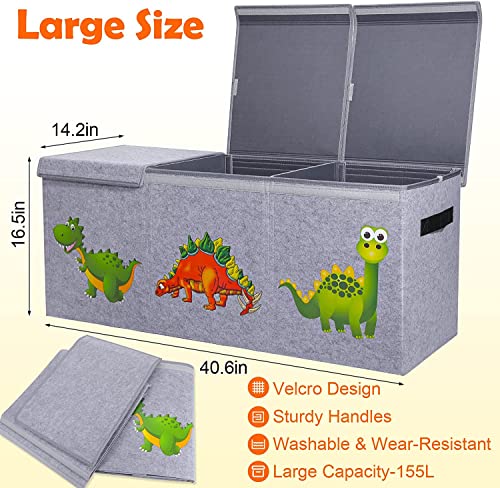 Askiz Toy Chest Box For Kids Extra Large,Collapsible Dinosaur Sturdy Storage Bins With Lids,Toy Box Storage Organizer Baskets For Boys Girls,Nursery, Playroom,Closet,40.6"×16.5"×14.2" (Grey) #TOP1