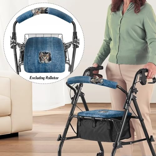 Image of Pocket Cat Rollator Accessories for Ladies Universal Walkers Seat Covers Cute Walkers for Seniors with Seat Covers