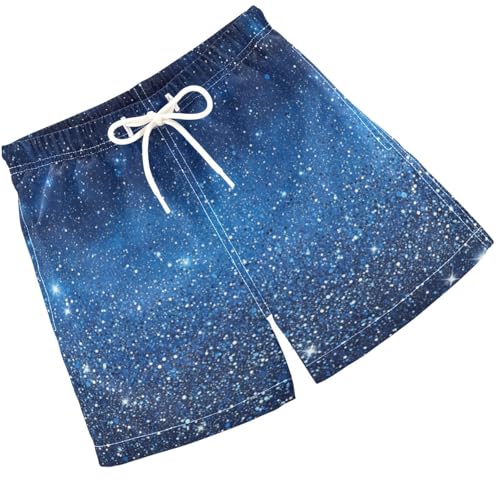 Pigsaly Boys Swim Trunks Cartoon Navy Blue Royal Blue Gradient Flashing Glitter Boys Board Shorts Swimsuit Swimwear S
