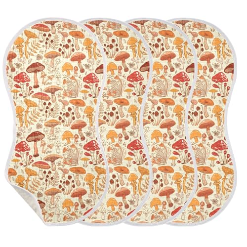 J JOYSAY Mushroom Plant Beige Baby Burp Cloths for Boys Girls Large 22''x11'' Cotton 4 Layer Milk Spit Up Rags for Girl Babies one sizex4