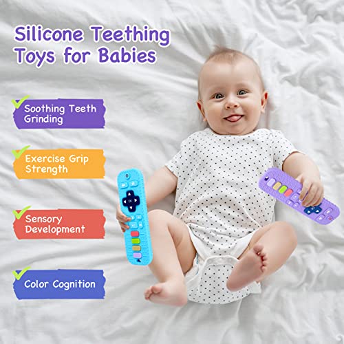 Hooku 2 Pack Remote Teether For Baby, Silicone Teethers For Babies 6-12 Months, Baby Teething Toys For Babies 0-6 Months, Sensory Toys For Babies, Toddler Infant Newborn Toys Baby Gifts For Boys Girls #TOP1