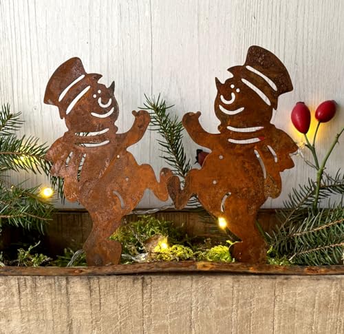 LB H&F Lilienburg 2er Schneemann Weihnachtsdeko Roststecker Rost Metall wetterfest (Schneemann Set - Kl)